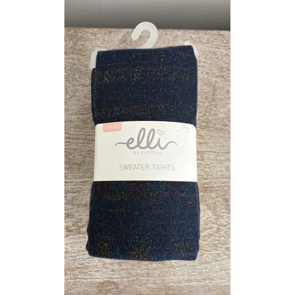 Elli by Capelli 2 Pairs Girls Kids Fashion Tights Size 12-14 Blue Sparkle NWT